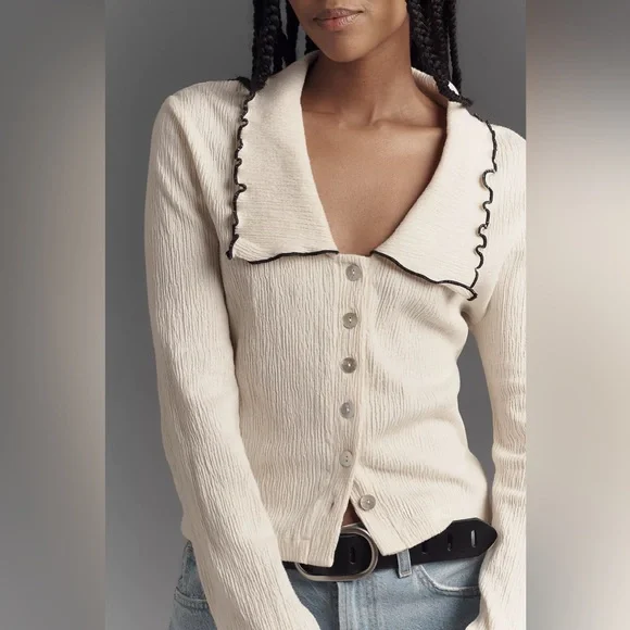 Anthropologie Nation Los Angeles Daisy Oversized Collar Button-Front Top - Picture 12 of 12